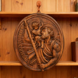St.Christopher Christian Wood Carving Plaque/The patron saint of travelers