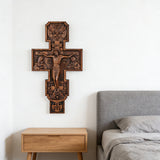 Eastern Orthodox Crucifixion Cross Wall Decor - Faith & Redemption Theme Wooden Carved Wall Hanging