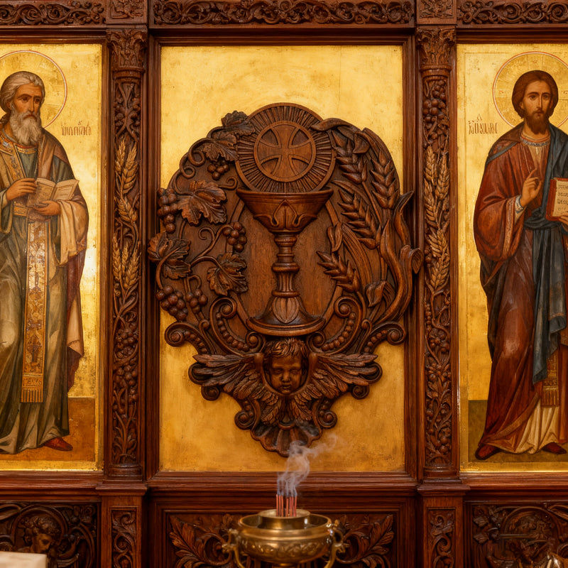 First Communion Christian Wood Carving - Sacrament of the Holy Eucharist Plaque