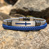 Two‑Layer Braided Leather Cross Bracelet