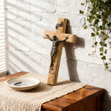 Olive Wood Crucifix with Bronze Corpus: A Bridge to Sacred Devotion