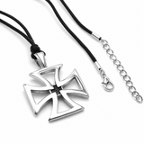Men's Hollow Maltese Cross Stainless Steel Necklace, Vintage Knight Pendant Box Chain For Men