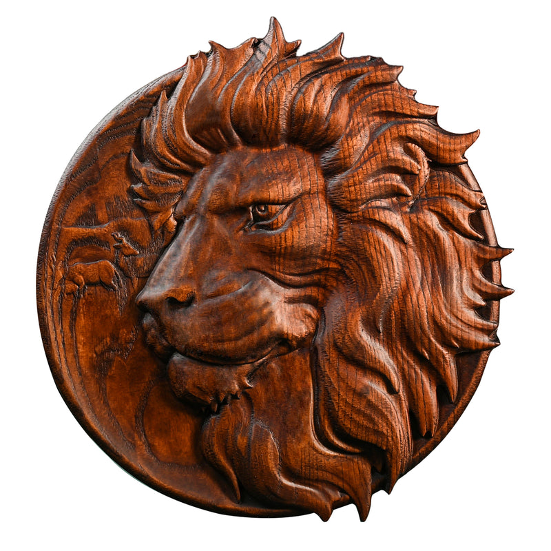 Round Lion Seal Wooden Wall Decoration