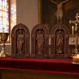 Holy Family Jesus Mary Joseph Arched Wooden Statue Set Tabletop Display