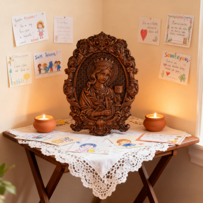 🛡️ Saint Barbara Wood Carving – Handcrafted Devotional Art