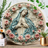 Christian Holy Family Relief Decorative Plaque - 8 Inch / 12 Inch Aluminum Waterproof Religious Wall Art (with Mounting Accessories)