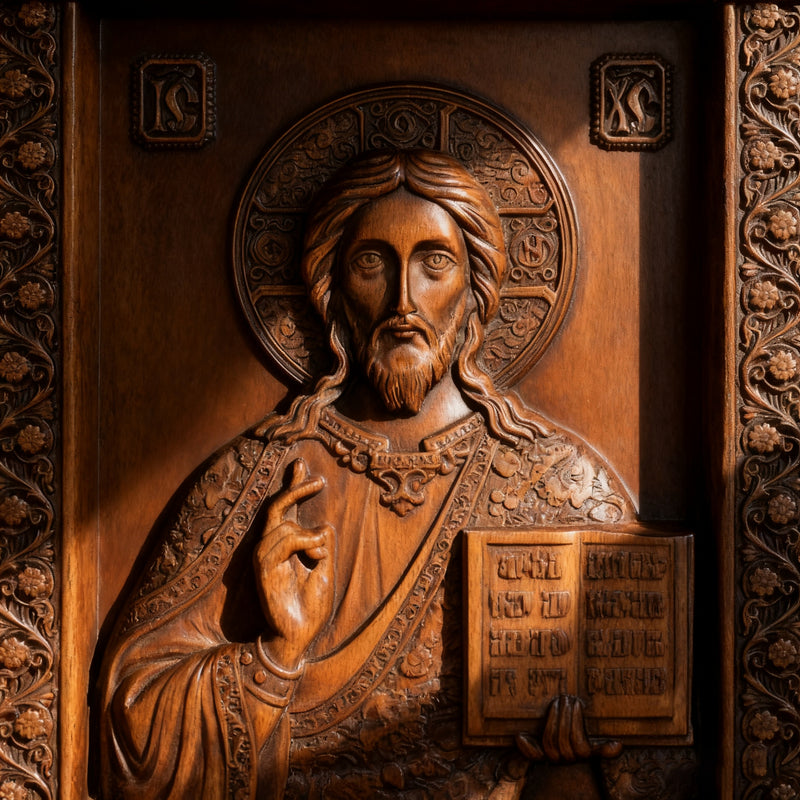 Jesus Christ Pantocrator Wood Carving