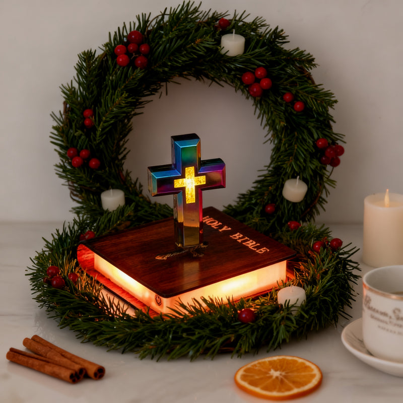 Floating Cross Bible LED Lamp: Suspended Faith, Illuminated Grace