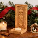 Holy Family Three Sacred Hearts Candlestick Wooden Carved Tabletop Arrangement