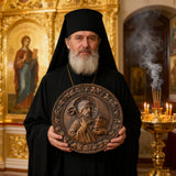 Saint Benedict religious icon, natural wood carved wall decoration