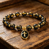 Cross Charm Beaded Stretch Bracelet – Faith, Hope & Timeless Devotion