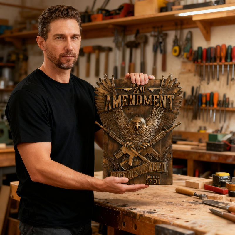 Handcrafted Solid Wood Wall Art - Commemorating the Second Amendment