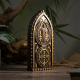 Hand-Carved Beechwood St. Benedict Medal Desktop Ornament