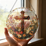 Stained Glass Cross Acrylic Suncatcher: A Christian Symbol of Beauty & Redemption