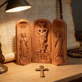 Hand-carved Portable Church - Mini Christian Ascension scene Triptych Altar