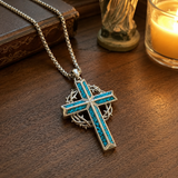 ‘By His Wounds’ Turquoise Crown of Thorns Cross — Comes with a 24-inch chain