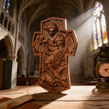 Archangel Michael Hand-Carved Ashwood Cross Plaque