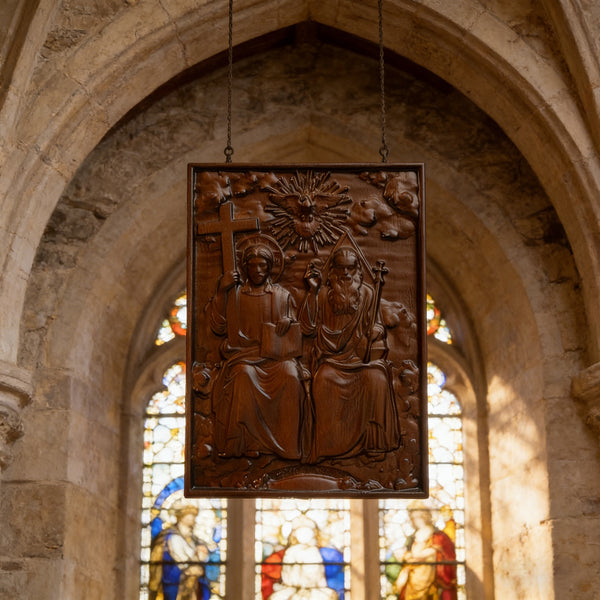 Holy Trinity Hand-Carved Wood Wall Art: A Timeless Tribute to the Three-in-One