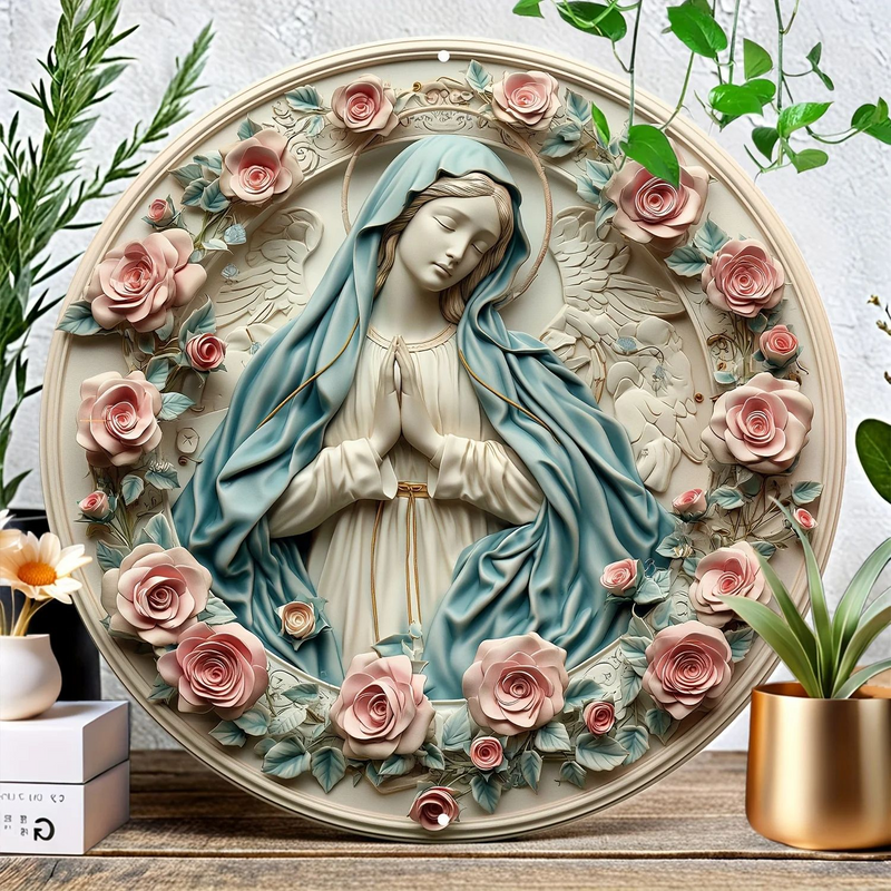 Christian Holy Family Relief Decorative Plaque - 8 Inch / 12 Inch Aluminum Waterproof Religious Wall Art (with Mounting Accessories)
