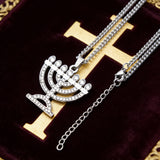 Stainless Steel Crystal 7-Branch Menorah Pendant: A Sacred Jewish Heritage Necklace