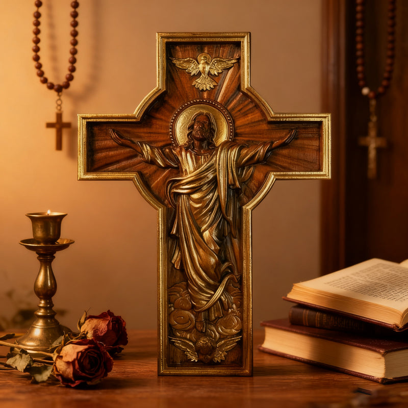 Ascension of Jesus wood carving cross