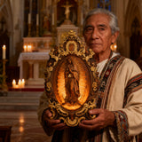 Religious gift with rich details of the wooden statue of Our Lady of Guadalupe