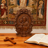 “St. Joseph & Child Jesus” Hand-Carved Wood Icon – A Timeless Christian Gift for Father’s Day & Faithful Homes
