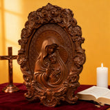Mother Mary with Baby Jesus Wood Carving Decor