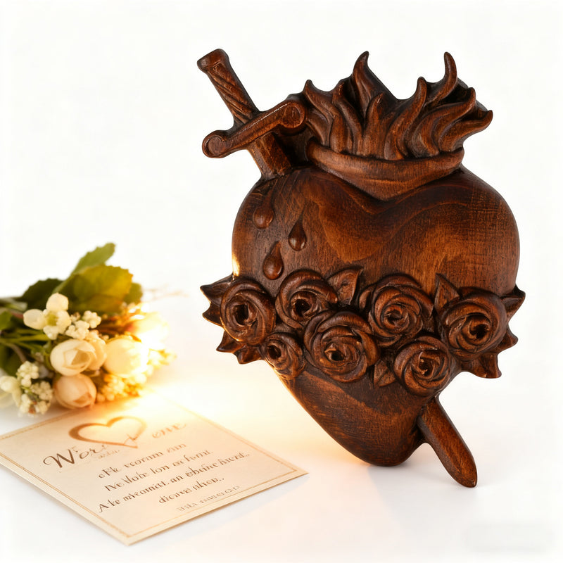 Holy Family Three Sacred Hearts Wooden Wall Decoration