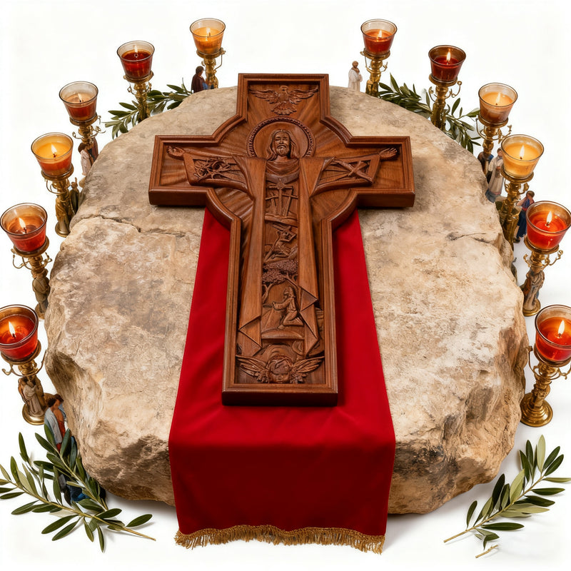 Bgcopper Ascension of Jesus wood carving cross