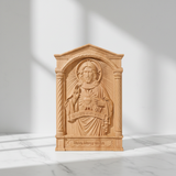 Sacred Heart of Jesus Hand-Carved Beechwood Relief - Divine Mercy Home Altar Decor