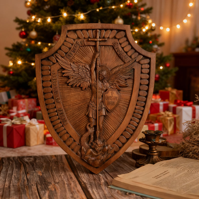 Guardian Michael Wood Carving - Handcrafted Spiritual Shield & Heirloom Gift