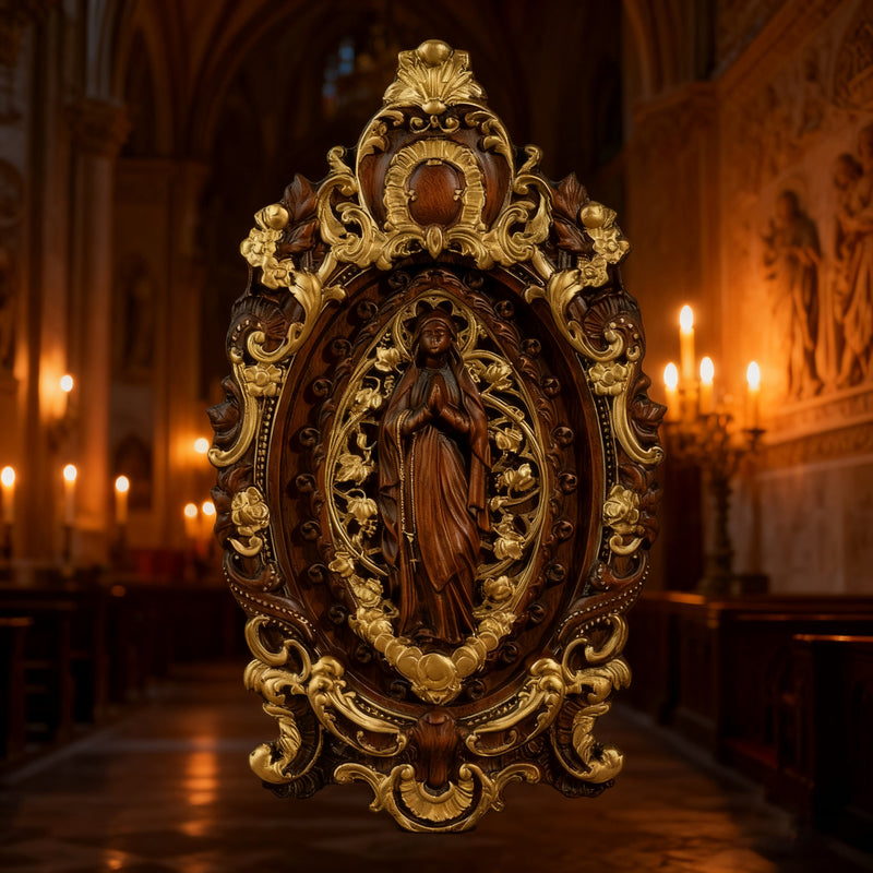 Hand-Carved Our Lady of Grace Wooden Icon: A Christian Symbol of Mary’s Devotion