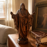 Hand Carved Sacred Heart of Jesus Virgin Mary Wooden Tabletop Ornament