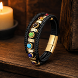 Double Layer Braided Leather 7 Chakra Natural Healing Stone Bracelet