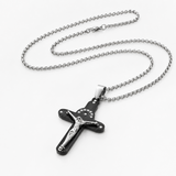Crucifix Cross Necklace with Crystals, 316L Stainless Steel Religious Pendant for Men