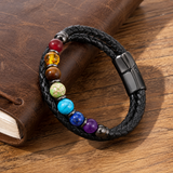 21cm Double Braided Leather 7 Chakra Natural Healing Stone Bracelet
