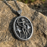Artemis Greek Goddess Pendant Necklace, Vintage Pure Tin Mythology Necklace