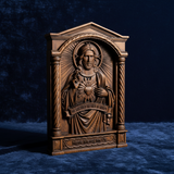 Sacred Heart of Jesus Hand-Carved Beechwood Relief - Divine Mercy Home Altar Decor