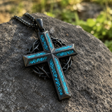 ‘By His Wounds’ Turquoise Crown of Thorns Cross — Comes with a 24-inch chain