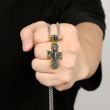 Orthodox S925K Silver Double-Sided Engraved Jesus Christ Crucified and Saints Orthodox Necklace