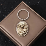 Madonna & Child Oval Alloy Glass Keychain