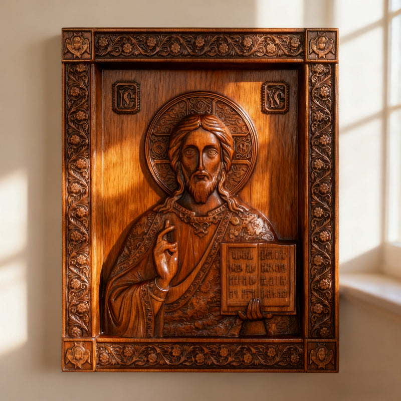Jesus Christ Pantocrator Wood Carving
