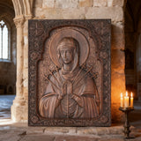 Our Lady of Sorrows Wooden Wall Decor - Our Lady of the Seven Arrows Softens the Heart of Evil
