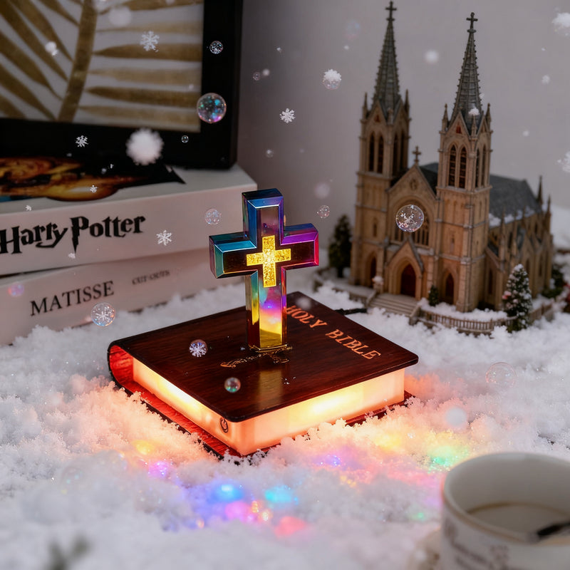 Floating Cross Bible LED Lamp: Suspended Faith, Illuminated Grace