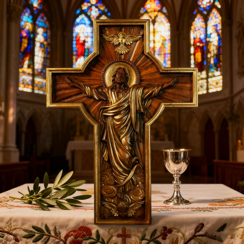 Ascension of Jesus wood carving cross