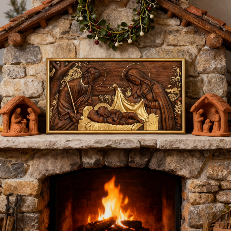 Nativity Scene Wood Carved Plaque, Religious Wall Decor, Christmas Gift