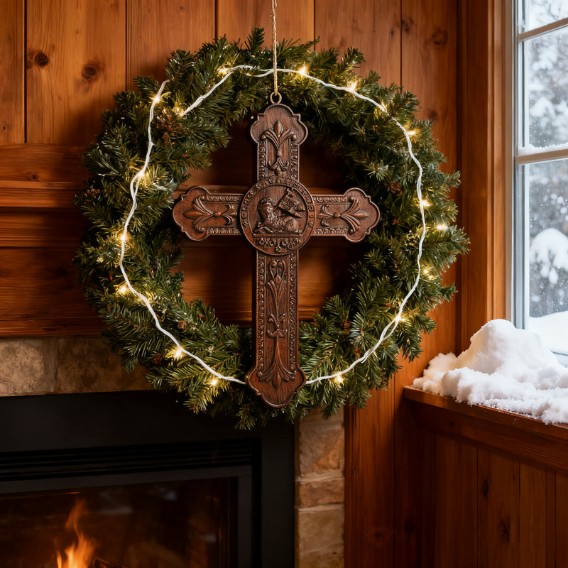 Bgcopper Lamb of God Wood Carving Cross Wall Decor - Paschal lamb