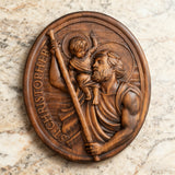 St.Christopher Christian Wood Carving Plaque/The patron saint of travelers
