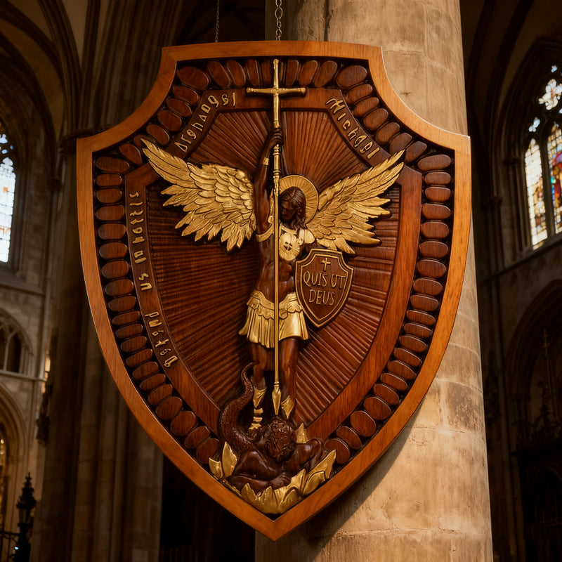 Guardian Michael Wood Carving - Handcrafted Spiritual Shield & Heirloom Gift